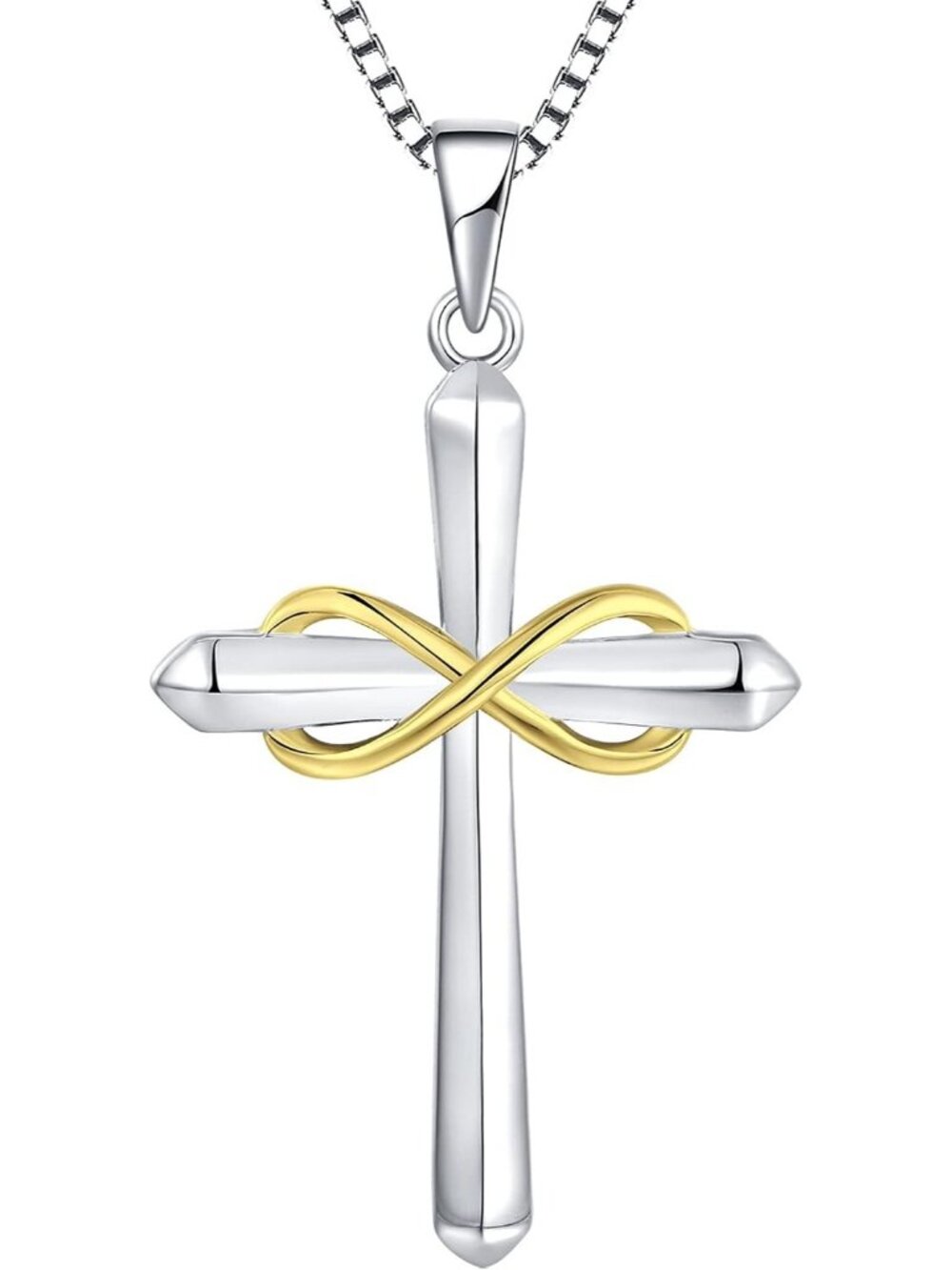 Women's White Gold Starchenie Infinity Cross Polished Pendant Crucifix Necklace
